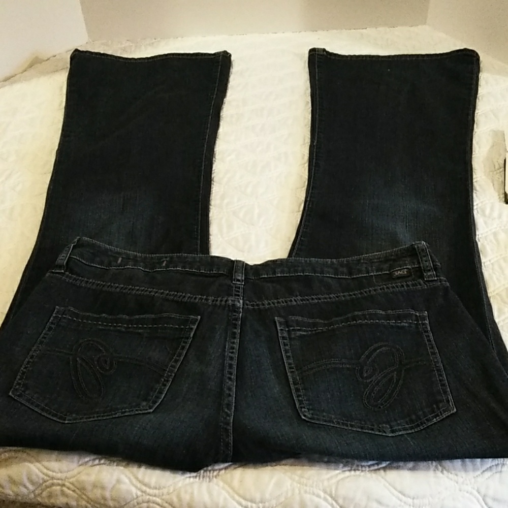 Jag jeans, 12, mid rise, flare, dark, stretch.